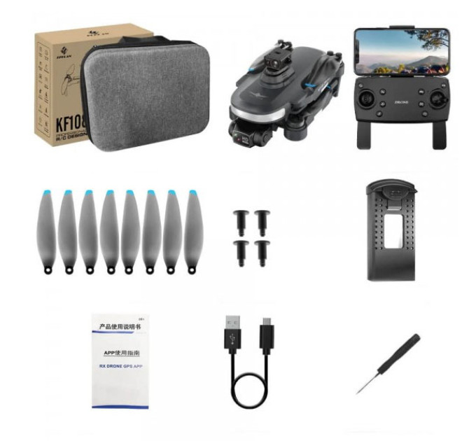 Квадрокоптер KF102 з GPS, камера 4К з 2-х осьовою стабілізацією, БК мотори, час польоту до 25 хв, радіус дії до 1200 м + кейс Orange