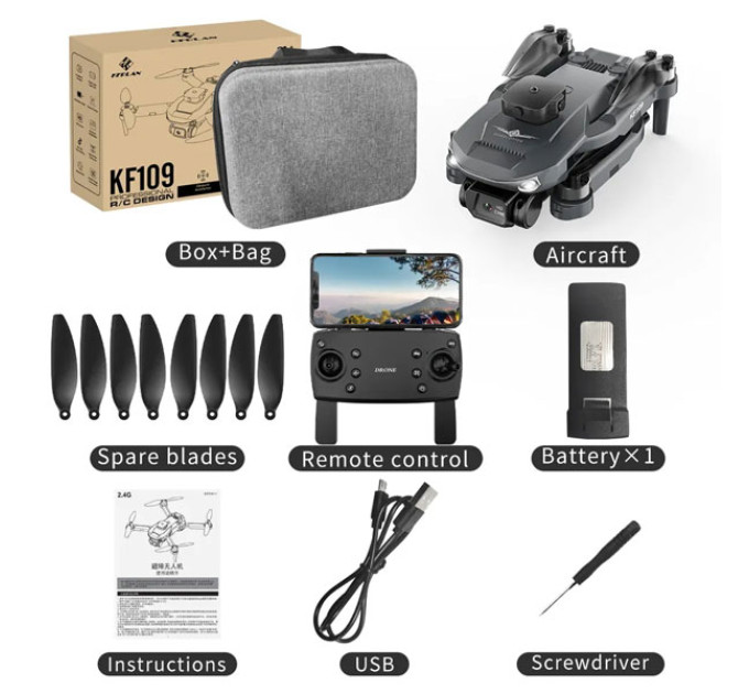 Квадрокоптер KF102 з GPS, камера 4К з 2-х осьовою стабілізацією, БК мотори, час польоту до 25 хв, радіус дії до 1200 м + кейс Orange