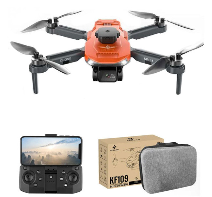 Квадрокоптер KF102 з GPS, камера 4К з 2-х осьовою стабілізацією, БК мотори, час польоту до 25 хв, радіус дії до 1200 м + кейс Orange