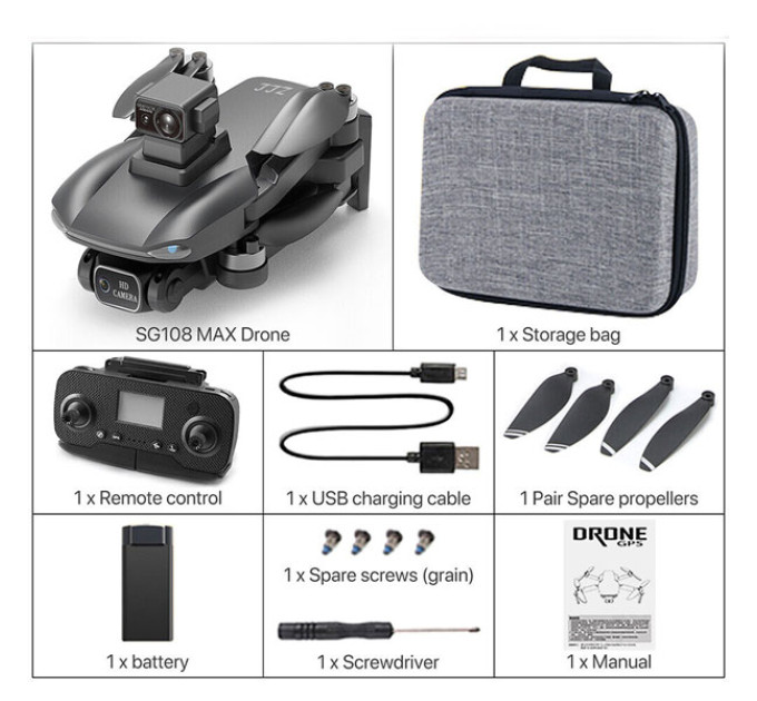 Квадрокоптер ZLRC SG108 PRO з GPS, 4K камера з  2-х осьовою стабілізацією, час польоту до 25 хвилин, радіус дії до 1000 м  + кейс