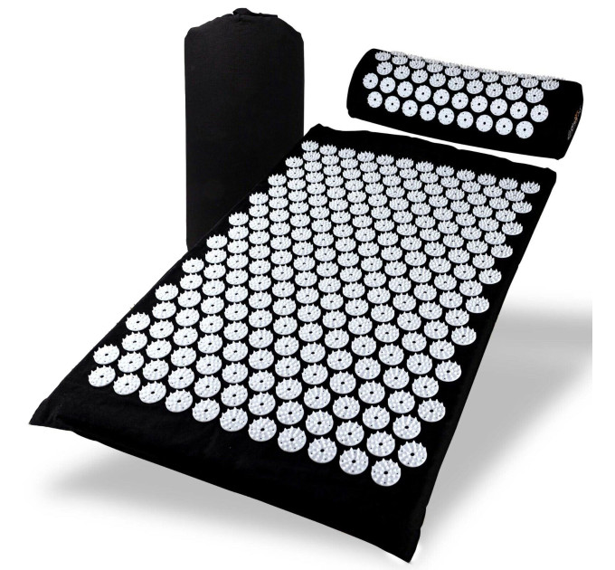 Массажный коврик Easyfit с подушкой (аппликатор Кузнецова) Черный с белым S53-1457