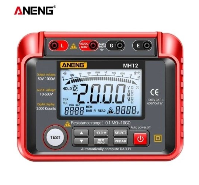 Цифровой тестер сопротивления изоляции ANENG MH12 Цифровой тестер сопротивления изоляции ANENG MH12