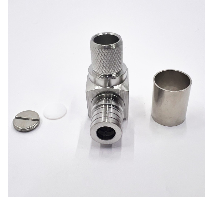 Разъем QMA-Male на кабель RG-8/LMR400 под обжим, угловой