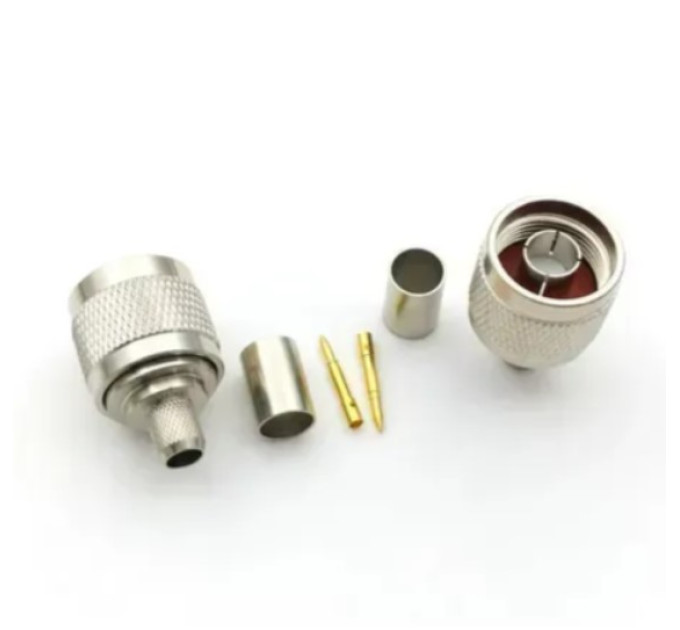 Розʼєм N-Male обтискний під кабель RG5 / RG6 / 5D-FB / LMR300 (латунь, 50 Ом)